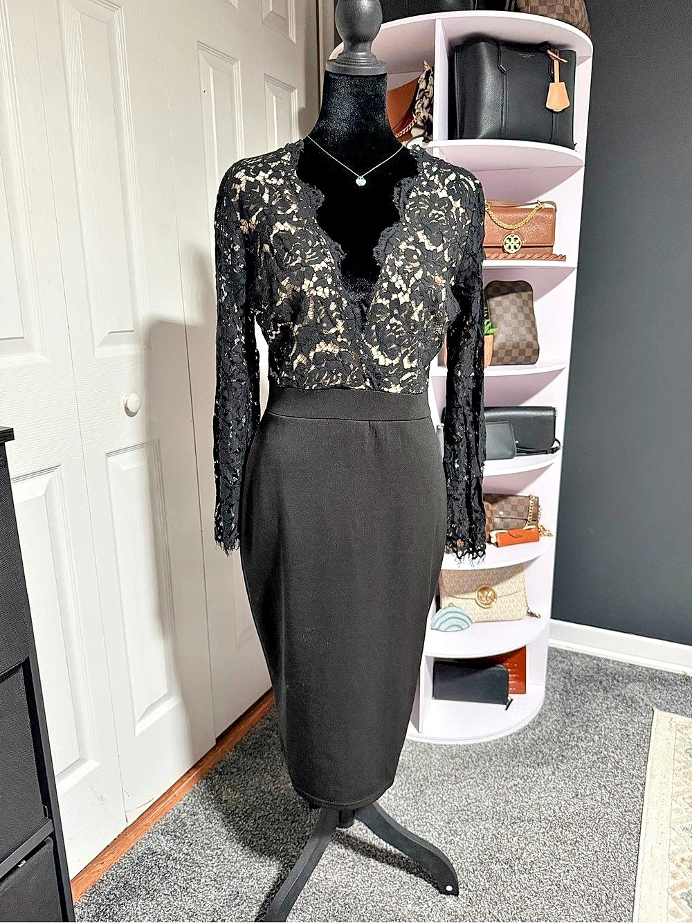 Black Lace Midi Dress Like New